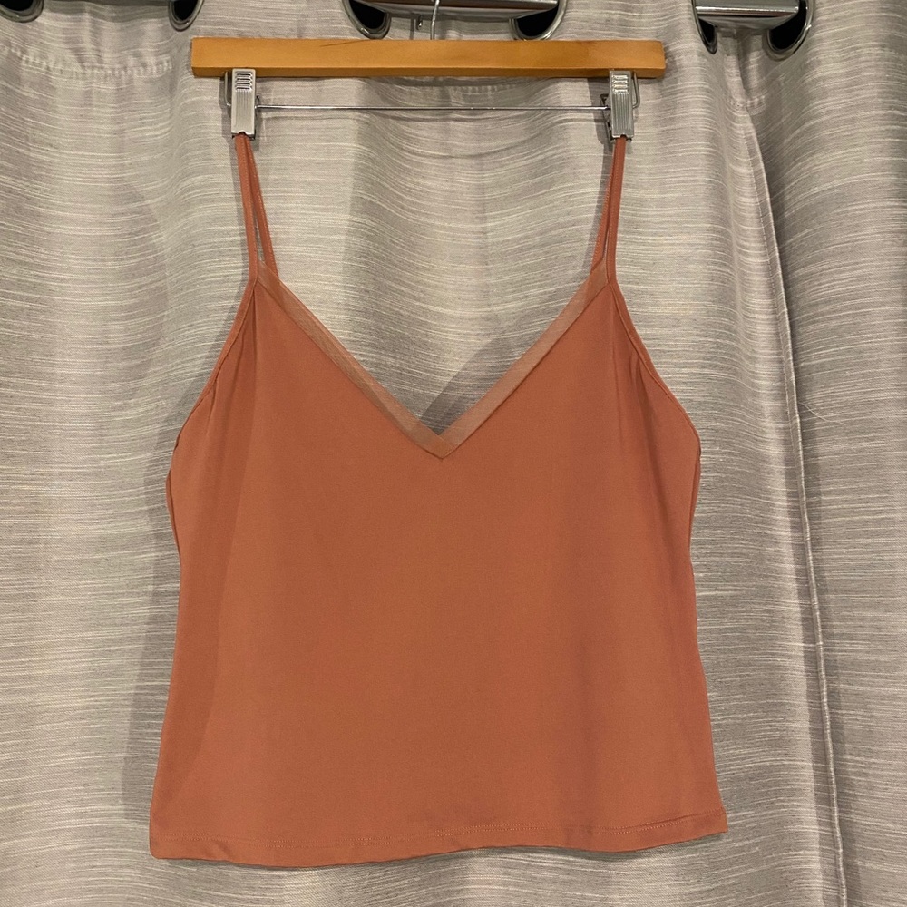 Zara Spaghetti Strap Crop Top with Mesh V Neck